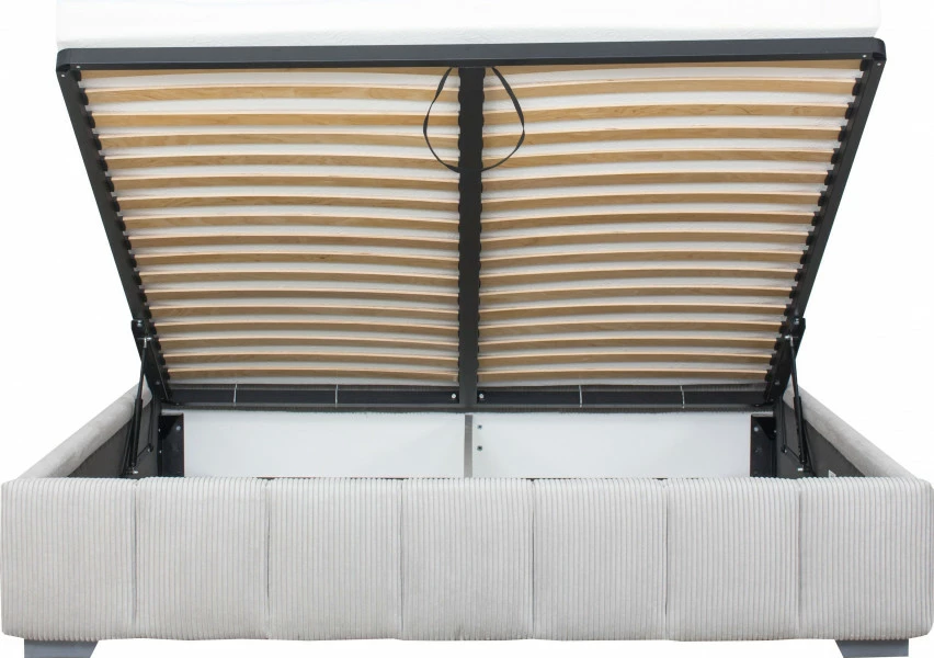 Łóżko tapicerowane 180 Mindy (sztruks szary) ze stelażem i pojemnikiem