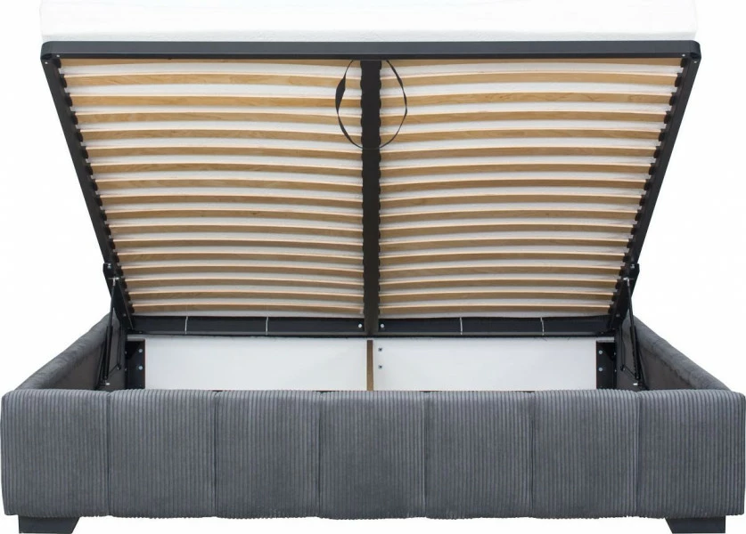 Łóżko tapicerowane 180 Mindy (sztruks grafit) ze stelażem i pojemnikiem