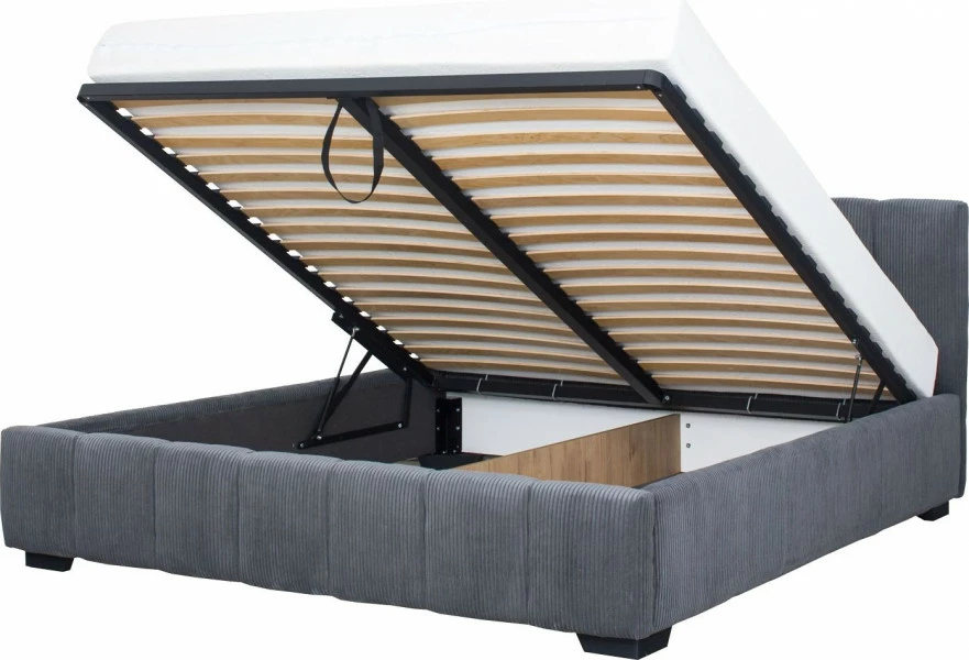 Łóżko tapicerowane 180 Mindy (sztruks grafit) ze stelażem i pojemnikiem