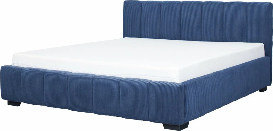 Łóżko tapicerowane 180 Mindy (sztruks granat) ze stelażem i pojemnikiem 