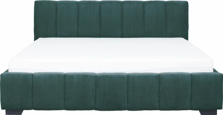 Łóżko tapicerowane 180 Mindy (sztruks zielony) ze stelażem i pojemnikiem