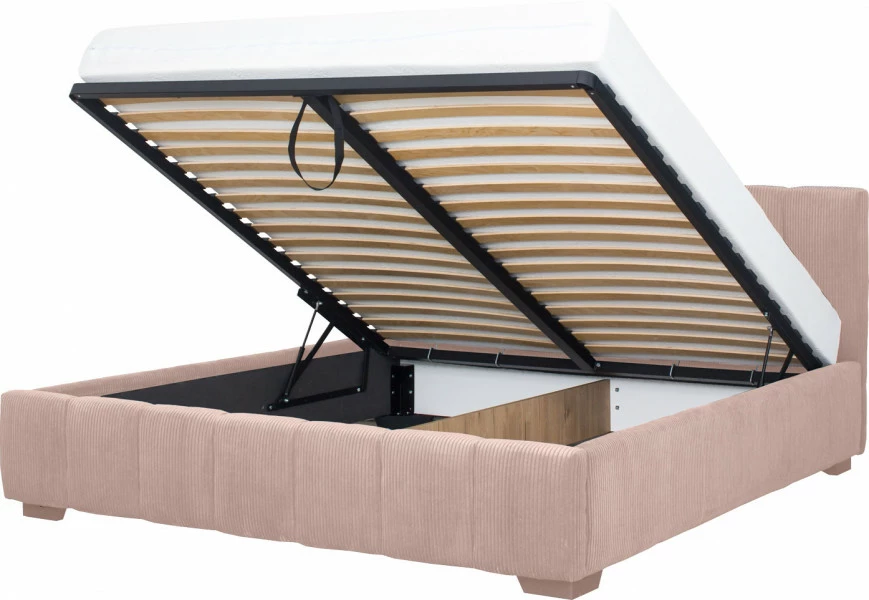 Łóżko tapicerowane 180 Mindy (sztruks róż) ze stelażem i pojemnikiem