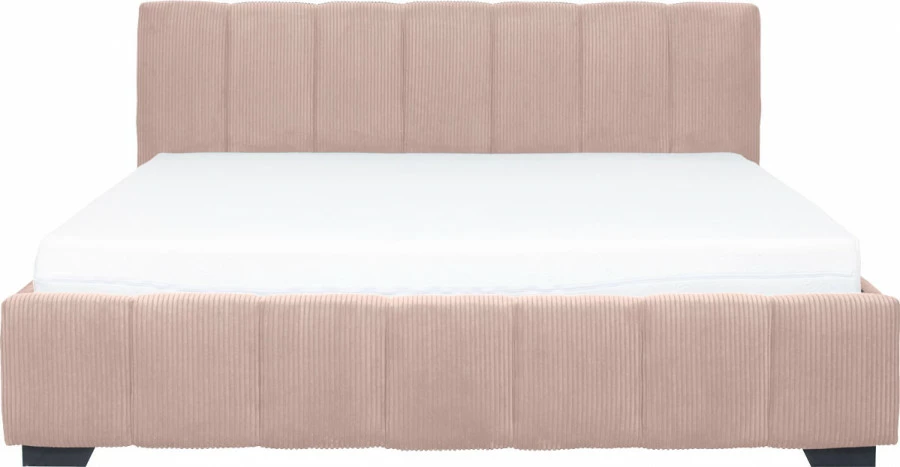 Łóżko tapicerowane 180 Mindy (sztruks róż) ze stelażem i pojemnikiem