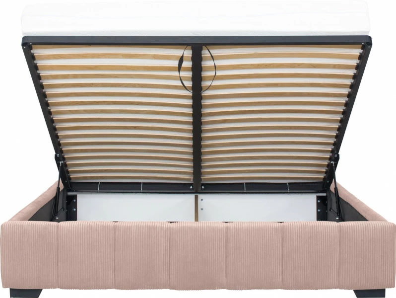 Łóżko tapicerowane 180 Mindy (sztruks róż) ze stelażem i pojemnikiem