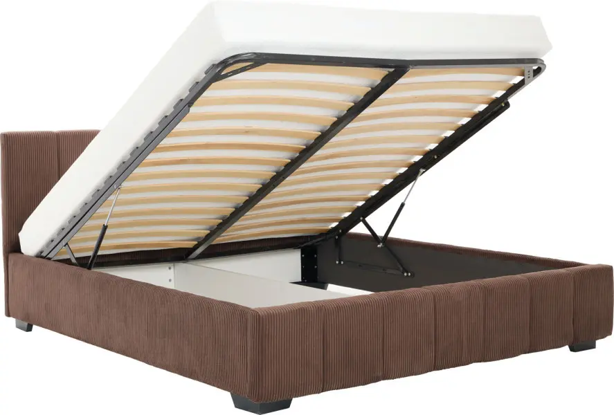 Łóżko tapicerowane 180 Mindy (sztruks czekoladowy brąz) ze stelażem i pojemnikiem