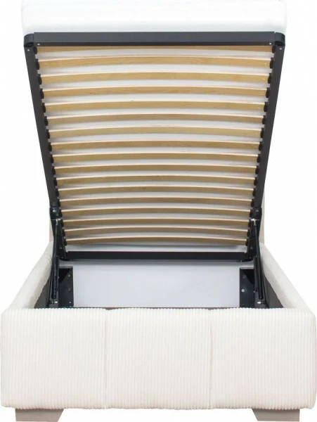 Łóżko tapicerowane 90 Mindy (sztruks beż) ze stelażem i pojemnikiem