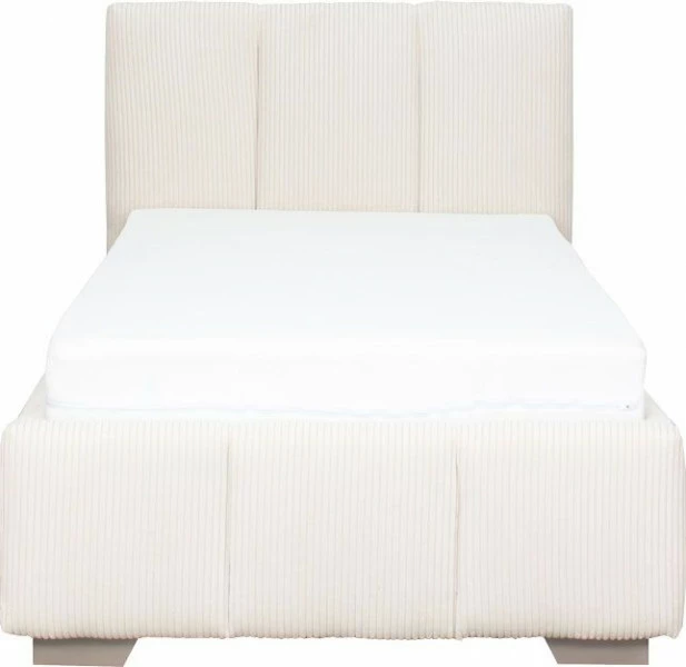 Łóżko tapicerowane 90 Mindy (sztruks beż) ze stelażem i pojemnikiem