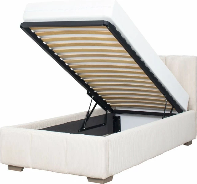 Łóżko tapicerowane 90 Mindy (sztruks beż) ze stelażem i pojemnikiem