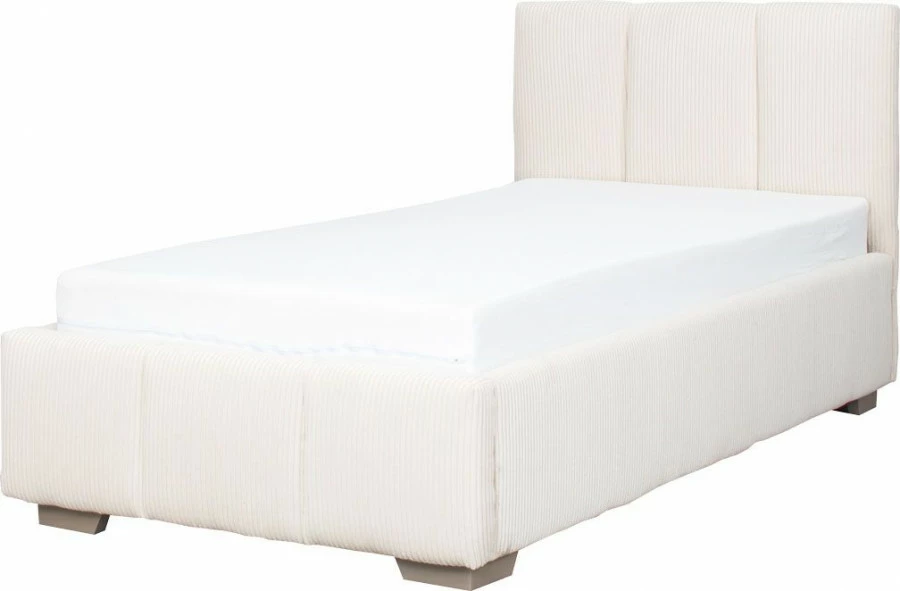 Łóżko tapicerowane 90 Mindy (sztruks beż) ze stelażem i pojemnikiem