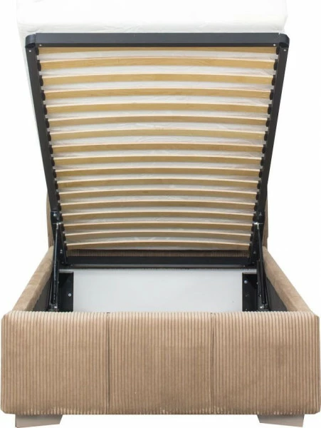 Łóżko tapicerowane 90 Mindy (sztruks brąz) ze stelażem i pojemnikiem