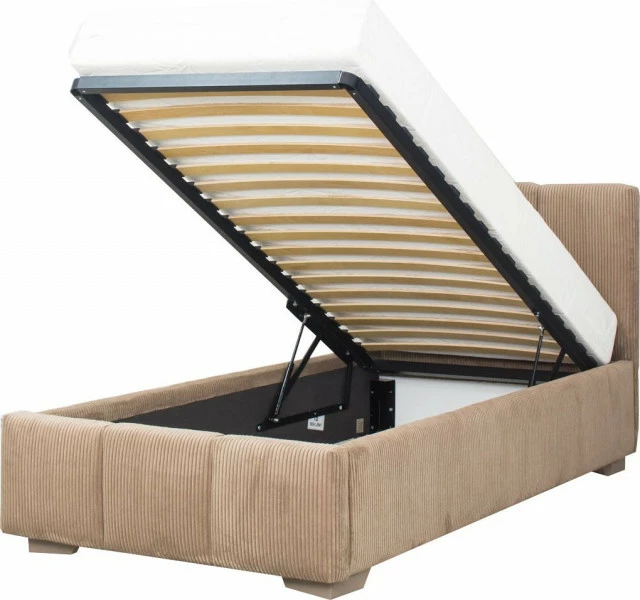 Łóżko tapicerowane 90 Mindy (sztruks brąz) ze stelażem i pojemnikiem