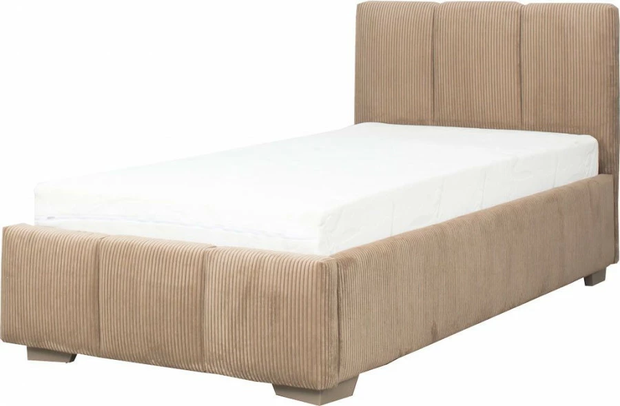 Łóżko tapicerowane 90 Mindy (sztruks brąz) ze stelażem i pojemnikiem