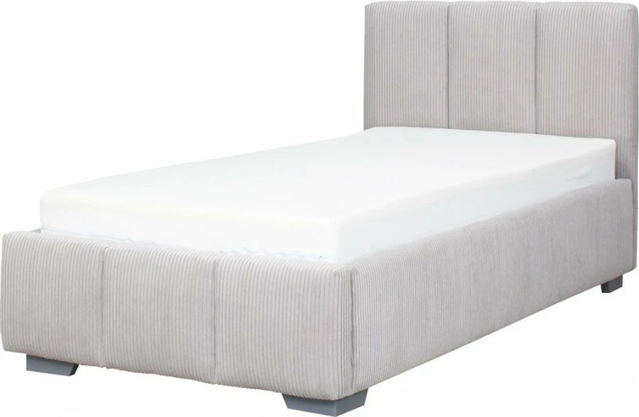 Łóżko tapicerowane 90 Mindy (sztruks szary) ze stelażem i pojemnikiem