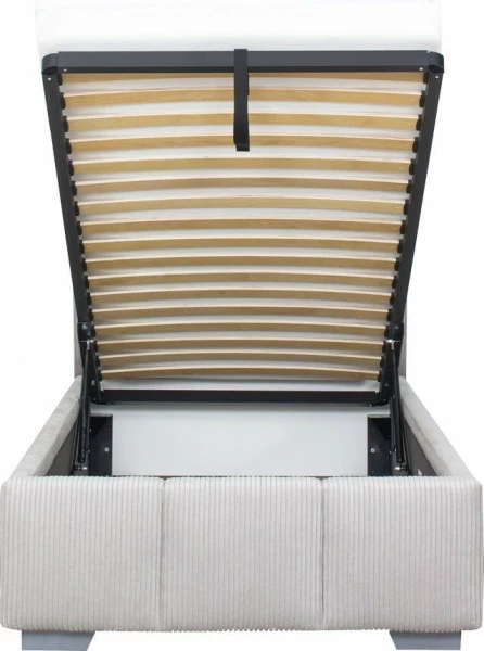 Łóżko tapicerowane 90 Mindy (sztruks szary) ze stelażem i pojemnikiem