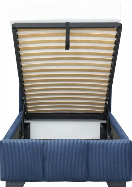 Łóżko tapicerowane 90 Mindy (sztruks granat) ze stelażem i pojemnikiem