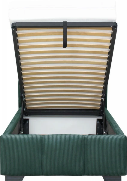 Łóżko tapicerowane Mindy 90 (sztruks zielony) ze stelażem i pojemnikiem