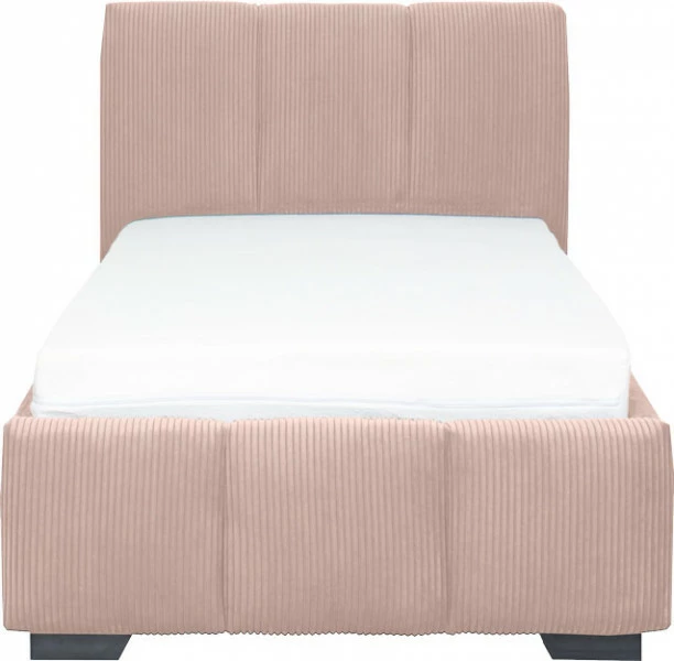 Łóżko tapicerowane 90 Mindy (sztruks róż) ze stelażem i pojemnikiem