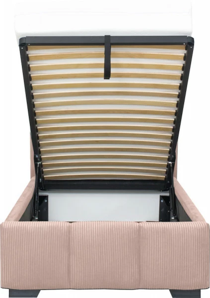 Łóżko tapicerowane 90 Mindy (sztruks róż) ze stelażem i pojemnikiem