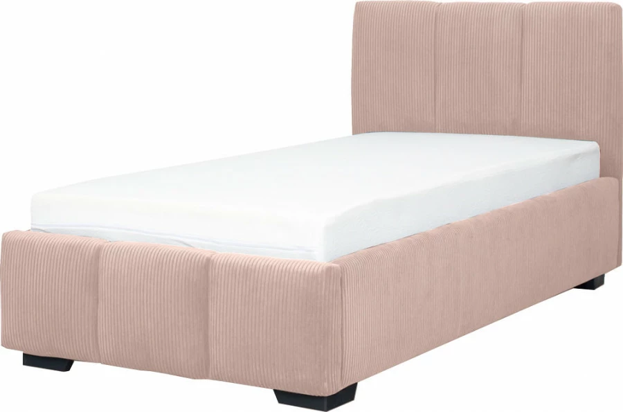 Łóżko tapicerowane 90 Mindy (sztruks róż) ze stelażem i pojemnikiem