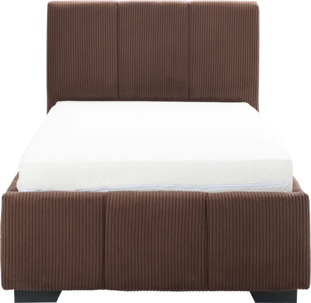 Łóżko tapicerowane 90 Mindy (sztruks czekoladowy brąz) ze stelażem i pojemnikiem