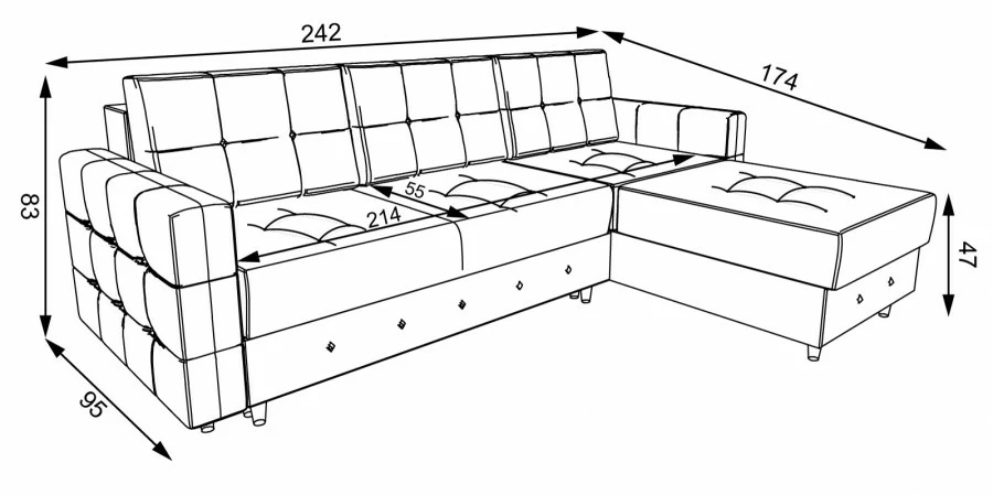 Narożnik Diamentino (plusz czarny)