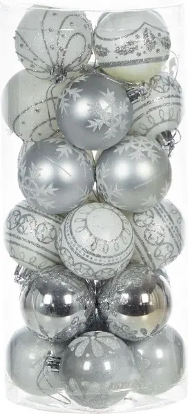 Zestaw bombek MERRY 136 (białe/srebrne)