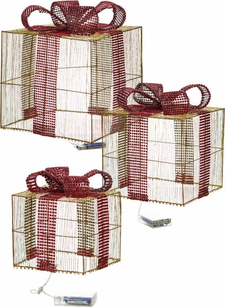 Zestaw 3 prezentów LED Merry (złoty/czerwony) 