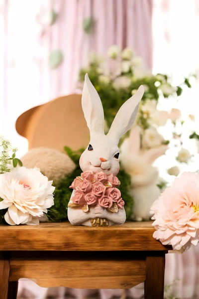 Ozdoba wielkanocna królik Pink Easter 31 (biały/różowy/złoty)