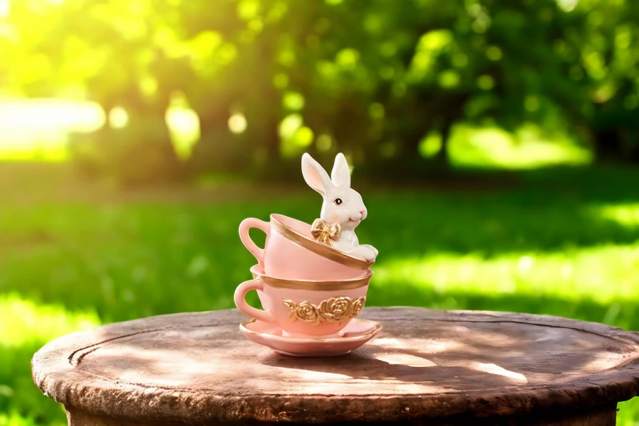 Ozdoba wielkanocna królik w filiżance Pink Easter 34 (różowy/biały/złoty)