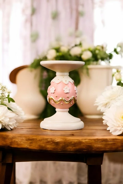 Ozdoba wielkanocna świecznik Pink Easter 37 (biały/różowo/złoty)