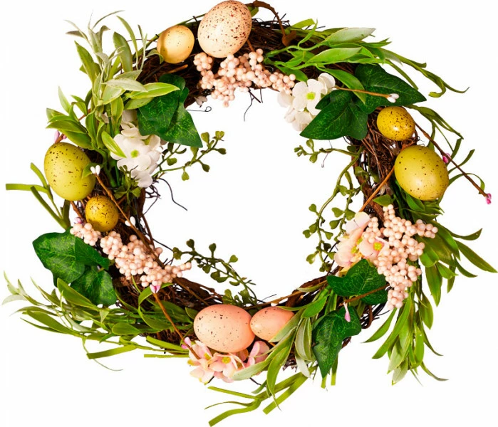 Dekoracja wielkanocna wianek Easter (zielony/żółty/różowy)
