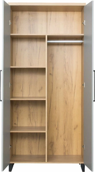 Szafa 2-drzw. z półkami i drążkiem Panama (szary/dąb Soma ciemny)