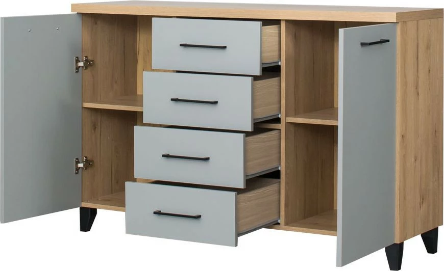 Komoda z frontami i 4-szufl. Panama (szary/dąb Soma ciemny)