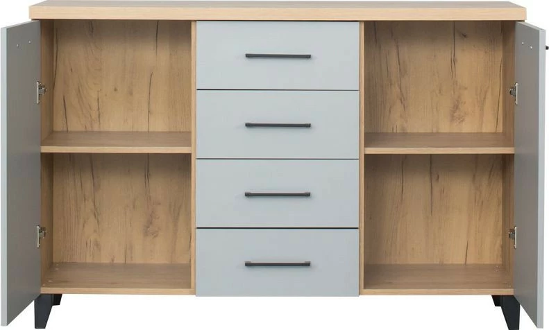 Komoda z frontami i 4-szufl. Panama (szary/dąb Soma ciemny) 