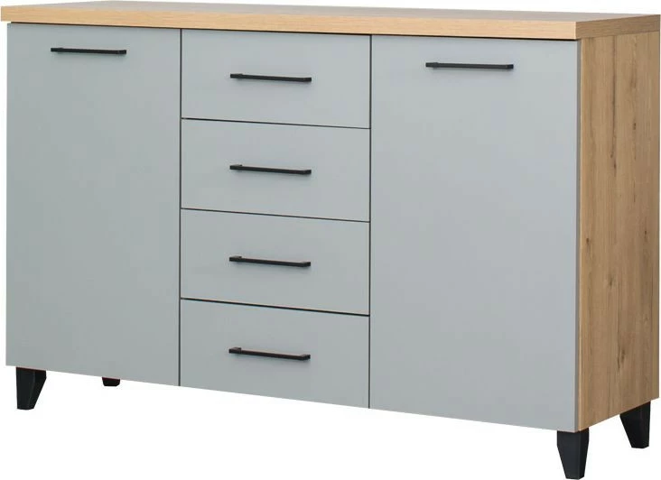 Komoda z frontami i 4-szufl. Panama (szary/dąb Soma ciemny)