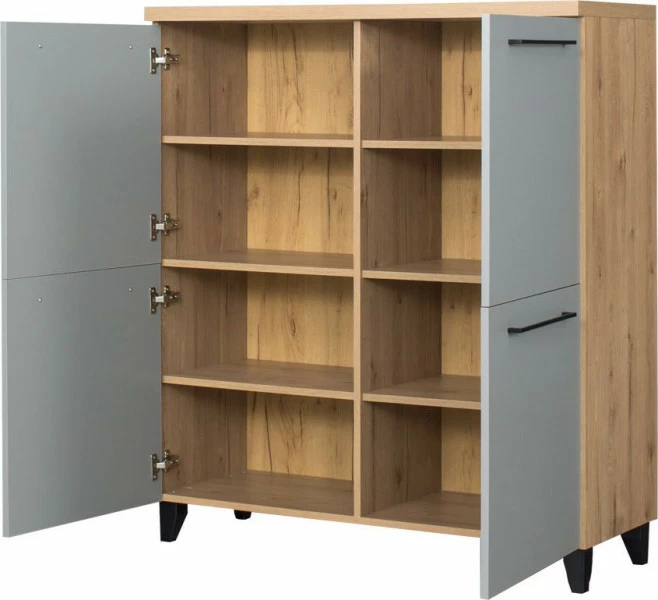 Komoda 4 drzwiowa Panama (szary/dąb Soma ciemny)