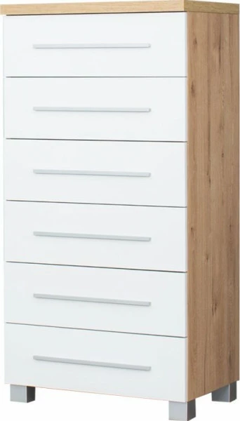 Komoda 6-szufladowa Panama (biały połysk/dąb Soma ciemny)