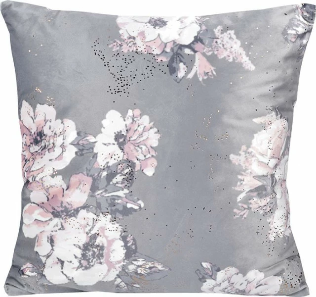 Poszewka Livia 93 (szary+kwiaty ze złotem)