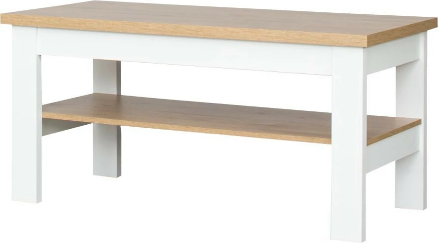 Stolik prostokątny pełny z półką (dąb soma ciemny/biały)