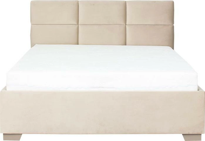 Łóżko tapicerowane 120 Sawona (plusz beż) ze stelażem i pojemnikiem