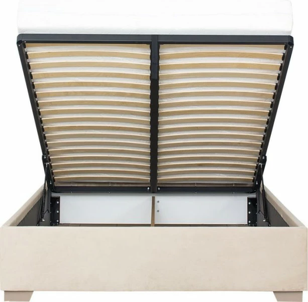 Łóżko tapicerowane 120 Sawona (plusz beż) ze stelażem i pojemnikiem