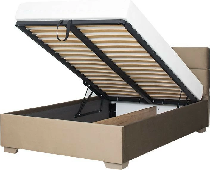 Łóżko tapicerowane 120 Sawona (plusz brąz) ze stelażem i pojemnikiem