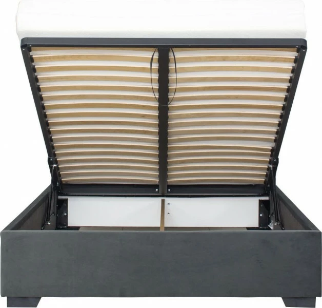 Łóżko tapicerowane 120 Sawona (plusz grafit) ze stelażem i pojemnikiem