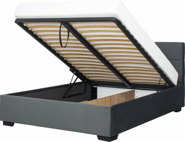 Łóżko tapicerowane 120 Sawona (plusz grafit) ze stelażem i pojemnikiem