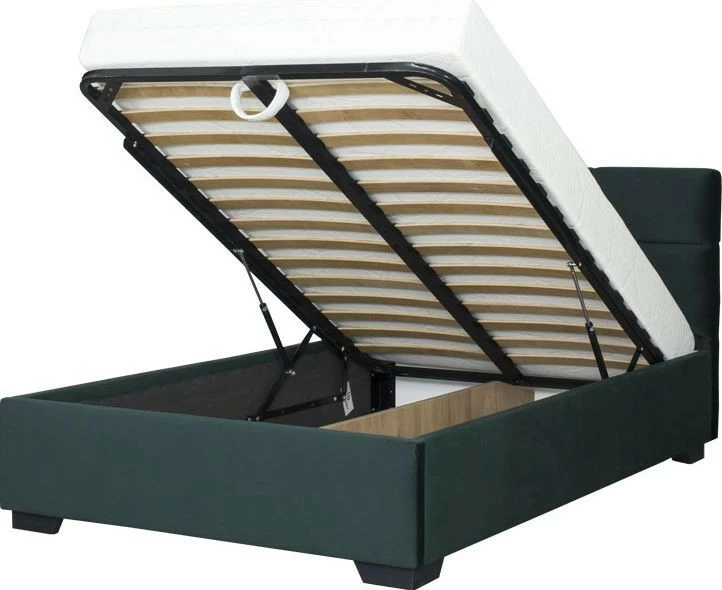 Łóżko tapicerowane 120 Sawona (plusz zielony) ze stelażem i pojemnikiem