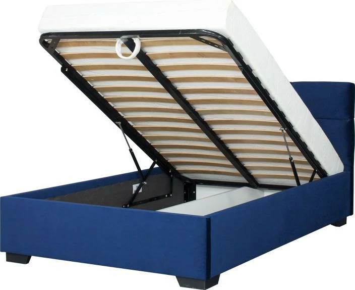 Łóżko tapicerowane 120 Sawona (plusz granat) ze stelażem i pojemnikiem