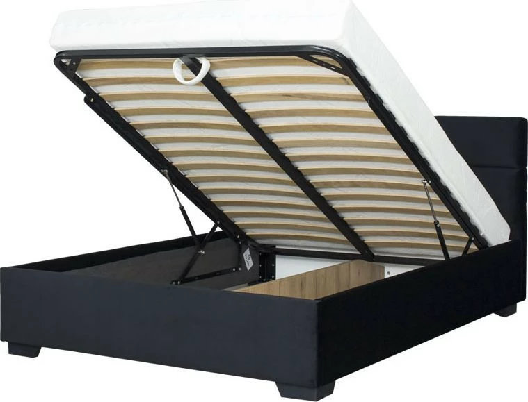 Łóżko tapicerowane 140 Sawona (plusz czarny) ze stelażem i pojemnikiem