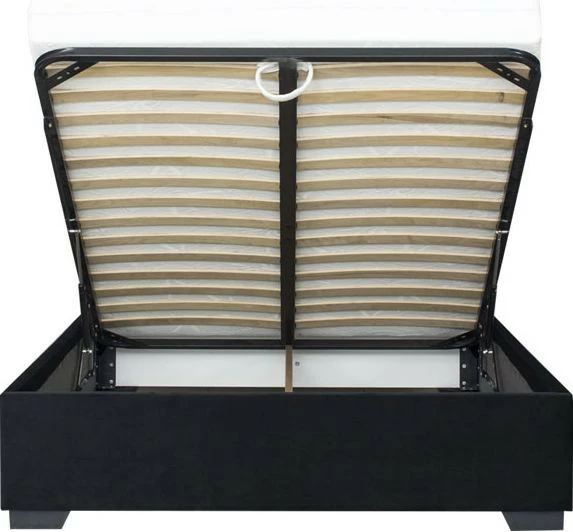 Łóżko tapicerowane 140 Sawona (plusz czarny) ze stelażem i pojemnikiem