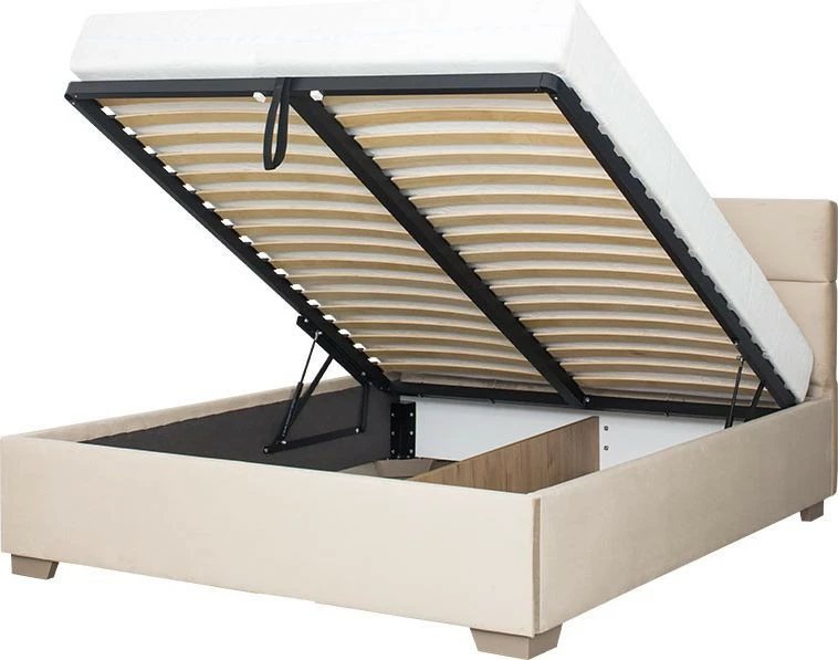 Łóżko tapicerowane 140 Sawona (plusz beż) ze stelażem i pojemnikiem