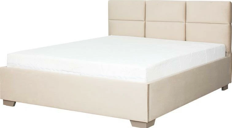 Łóżko tapicerowane 140 Sawona (plusz beż) ze stelażem i pojemnikiem